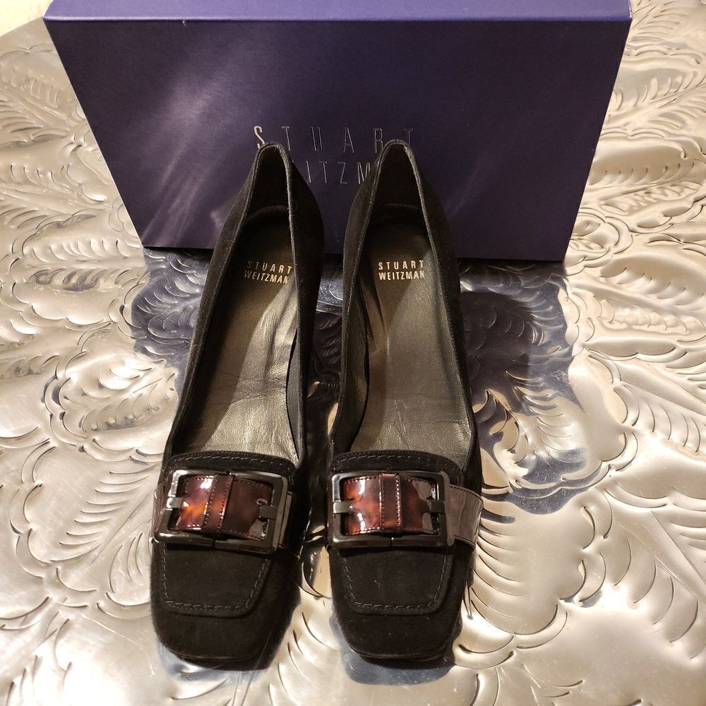 Stuart Weitzman authentic leather uppers,and insoles,black,suede,tortoise